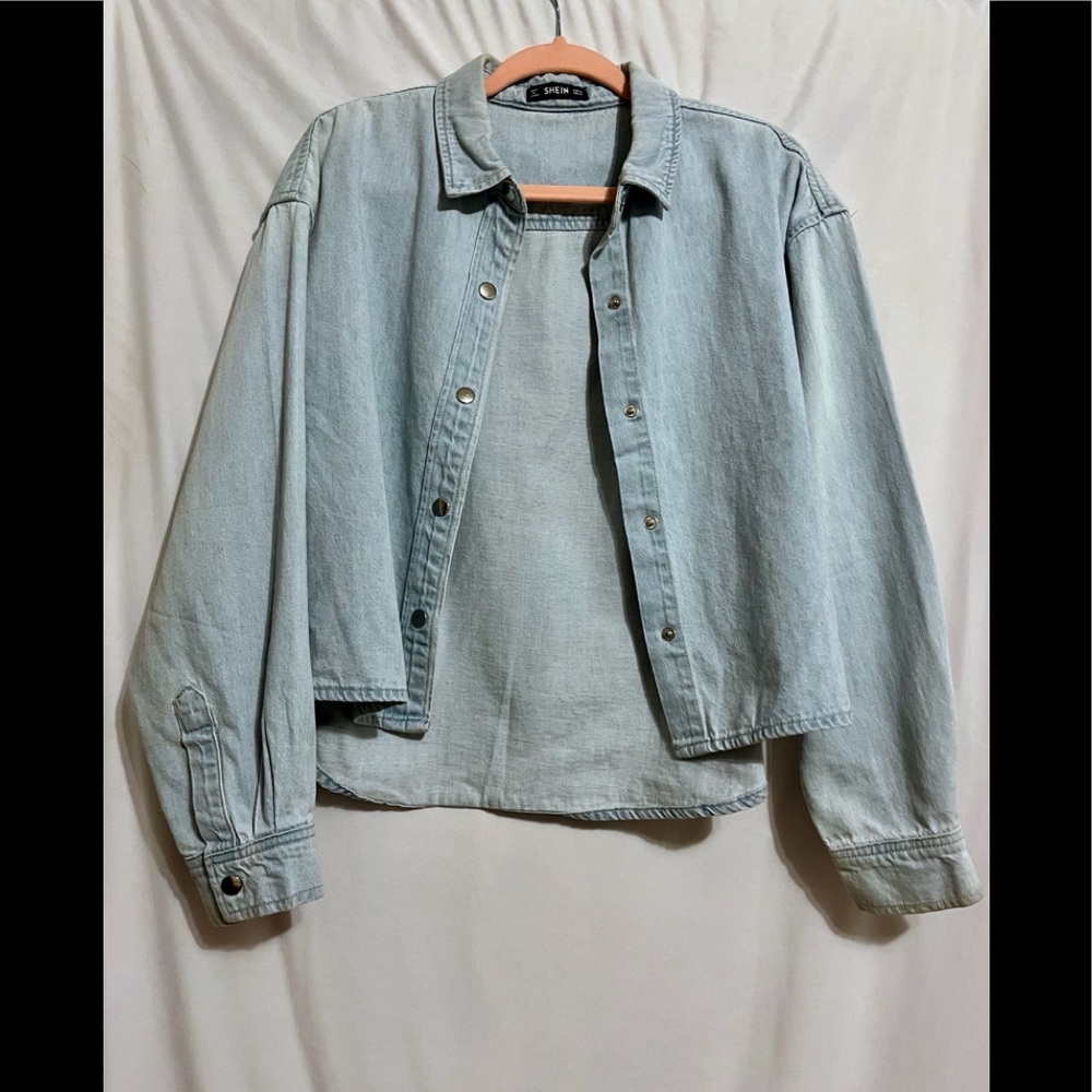 Shein, light wash denim jacket, size medium